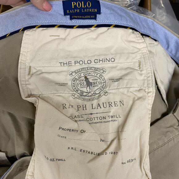 Polo Ralph Lauren Shorts Mens 44 Tan Khaki Chino Flat Front Classic Fit Casual - Picture 4 of 5